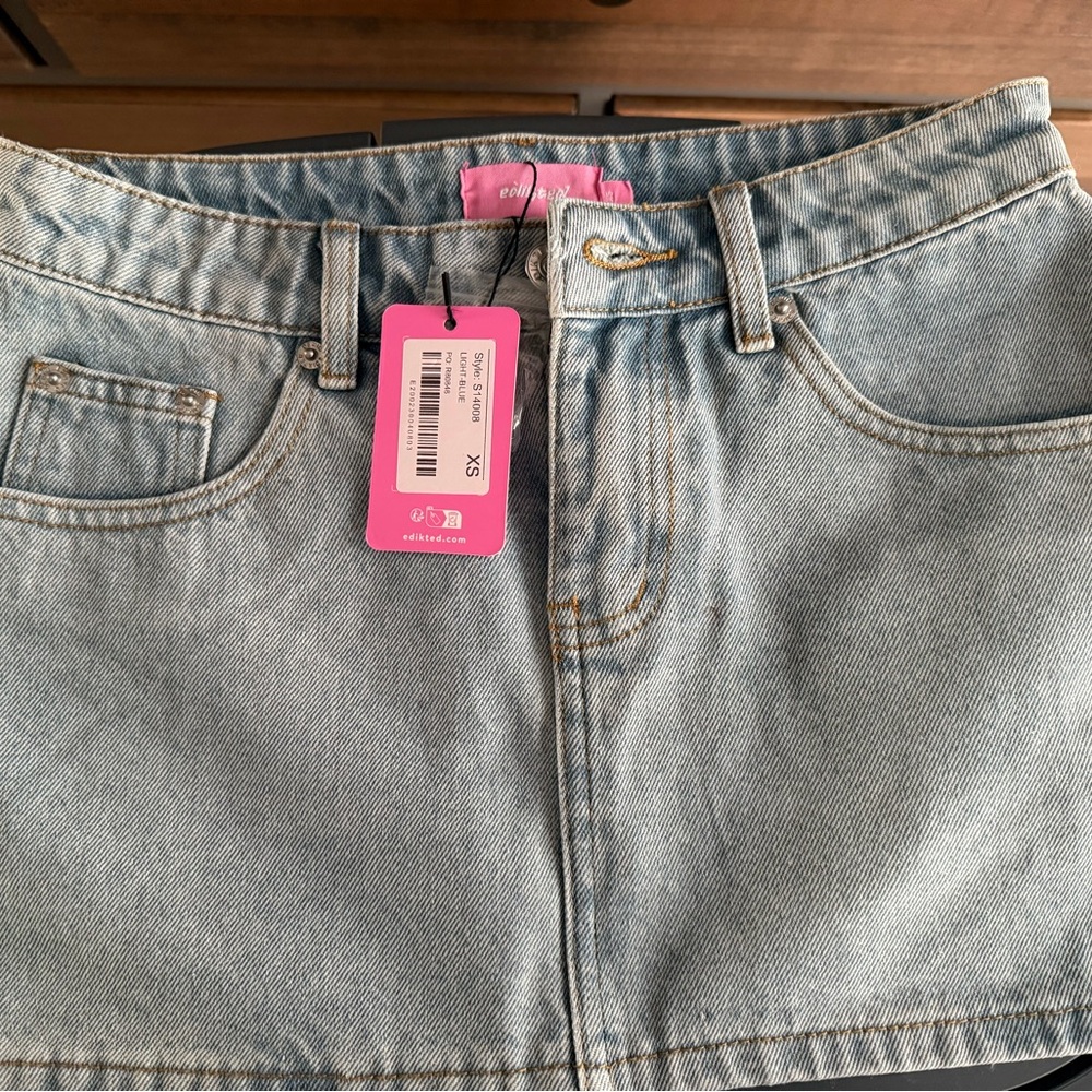 Edikted Light Blue Denim Mini Skirt